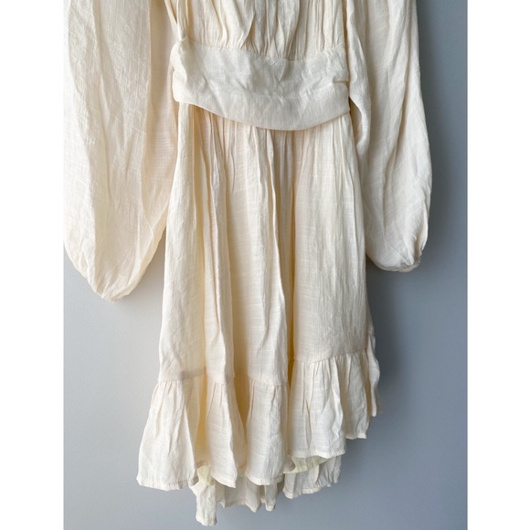 Womens Babydoll Puff Sleeve‎ Mini Dress S Cream Gauze Tie Back Etherial Romantic - Picture 3 of 9
